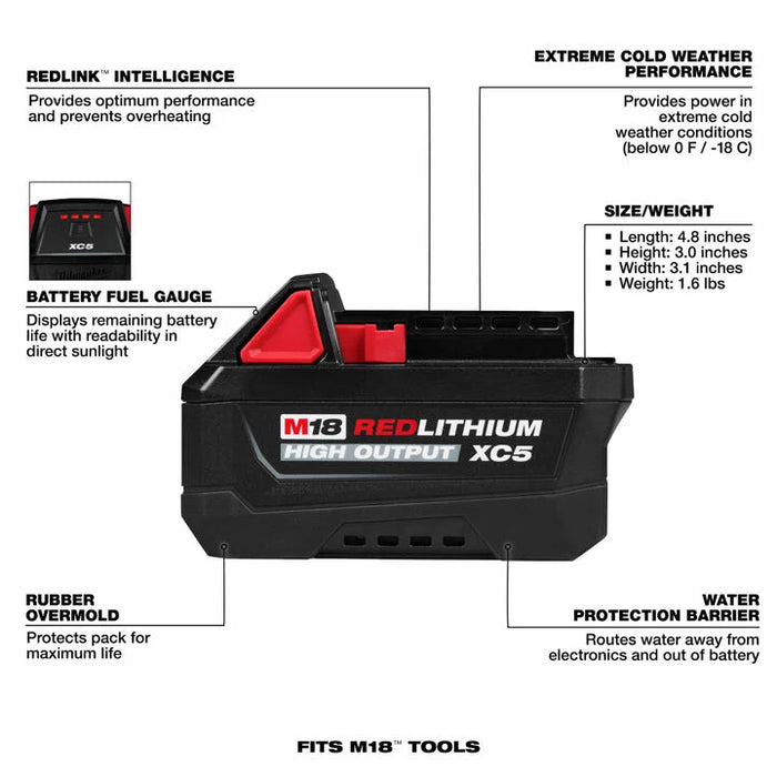 Milwaukee M18 REDLITHIUM HIGH OUTPUT XC5 Battery Pack