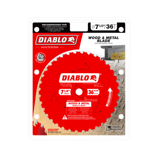 Diablo D0736GPA 7-1/4" x 36-Teeth Carbide Saw Blade for Wood and Metal - Package image