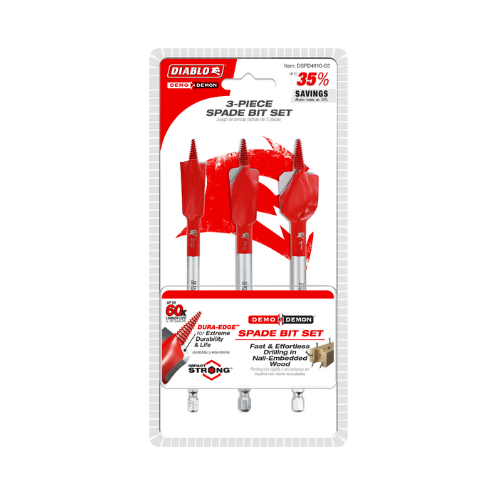 Diablo DSPD4910-S3 3-Piece 3 pc Demo Demon™ Spade Bit Set for Nail-Embedded Wood - Package image