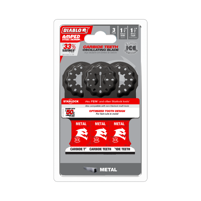 Diablo DOS125CF3 1-1/4" AMPED™ Steel Demon™ Starlock Carbide Teeth Oscillating Blades for Metal (3-pk) - Package image