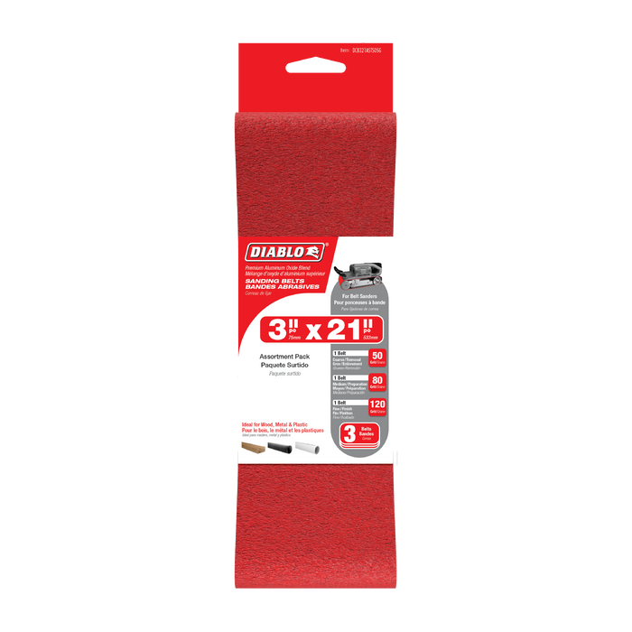 Diablo DCB321ASTS05G 5-Piece 3" x 21" Assorted Sanding Belts - Package image