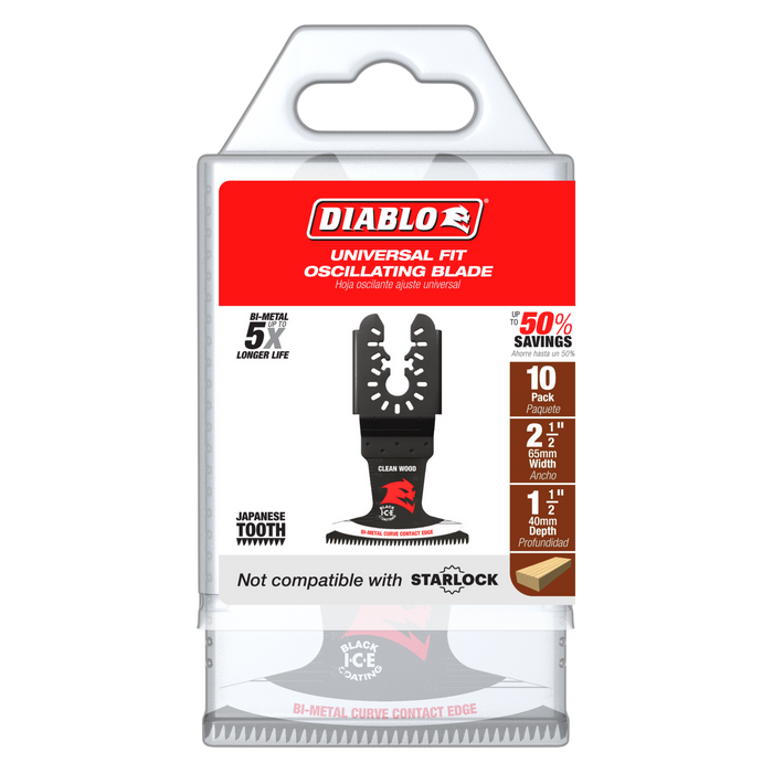Diablo DOU250JBW10 2-1/2" Demo Demon™ Universal Fit Bi-Metal Oscillating Blades for Clean Wood (10-pk) - Package image