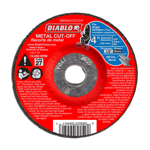 Diablo DBD040125701F 4" Type 27 Metal Cut-Off Disc - Main image