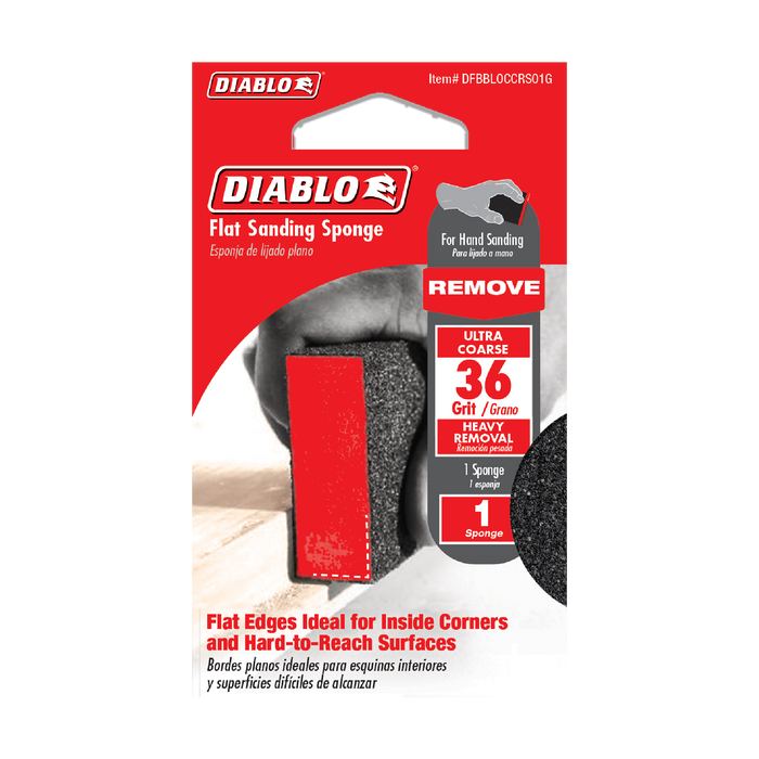 Diablo DFBBLOCCRS01G 4" x 2-3/4" x 1" 36-Grit Flat Edge Sanding Sponge - Package image