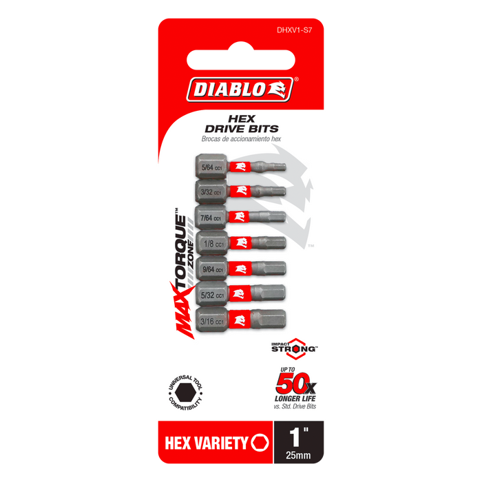 Diablo DHXV1-S7 7-Piece 1" Hex Drive Bit Set - Package image