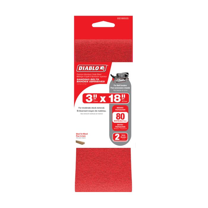 Diablo DCB318080S02G 3" x 18" 80-Grit Sanding Belts (2-pk) - Package image