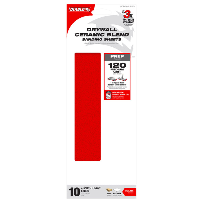 Diablo DCS431120S10G 10-Piece 4-3/16" x 11-1/4" 120-Grit Sanding Sheets for Drywall - Package image