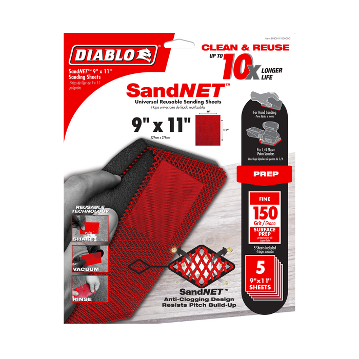 Diablo DND911150H05G 9" x 11" Sand Demon™ 150-Grit Reusable Sanding Sheets (5-pk) - Package image