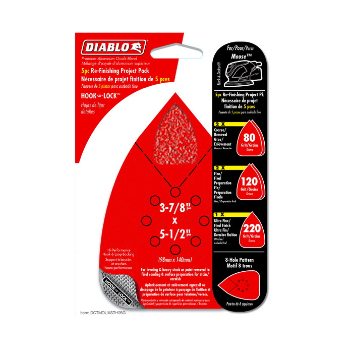 Diablo DCTMOUASTH05G 3-7/8" x 5-1/2" Mouse Detail Sanding Sheet Assorted (5-pk) - Package image
