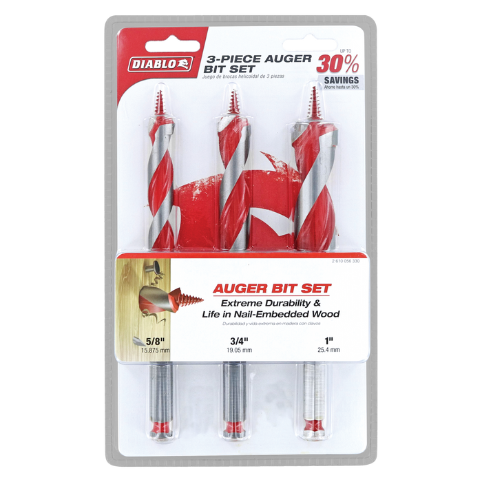 Diablo DAG1900-S3 3-Piece Auger Bit Set for Wood & Nail-Embedded Wood - Package image