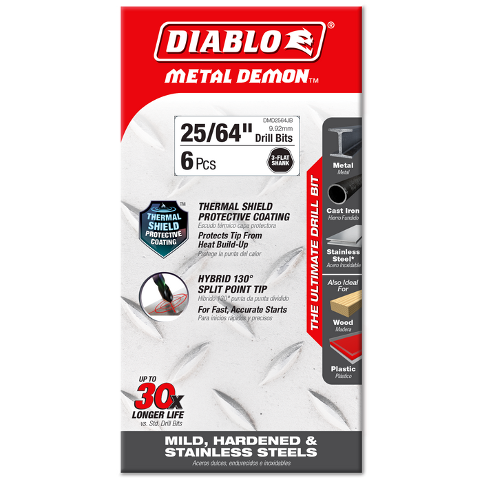 Diablo DMD2564JB 25/64"  Metal Demon™ Drill Bits for Mild, Hardened and Stainless Steels - Package image