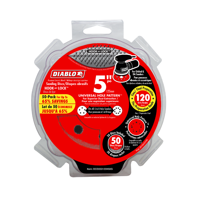 Diablo DCD050120H50G 5" 120-Grit Hook & Lock™ ROS Sanding Discs (50-pk) - Package image