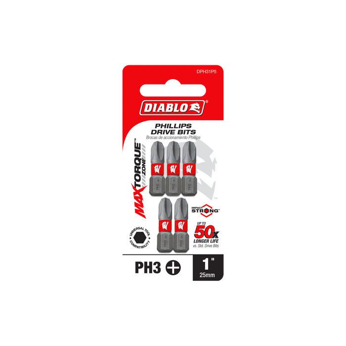 Diablo DPH31P5 1" #3 Phillips Drive Bits (5-pk) - Package image