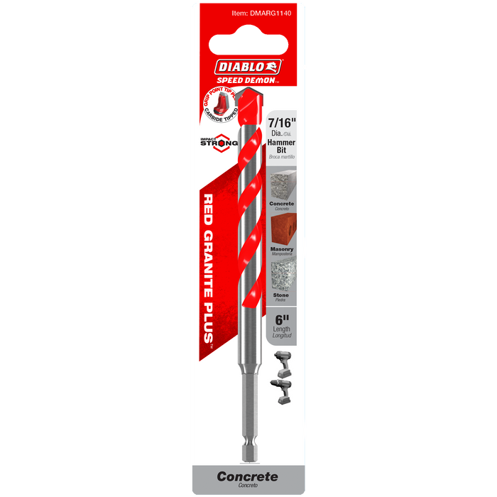 Diablo DMARG1140 7/16" x 4" x 6" SPEEDemon™ Red Granite PLUS™ Carbide-Tipped Hammer Drill Bit - Package image
