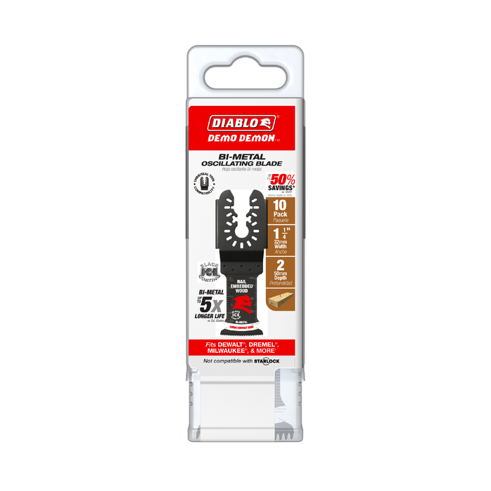 Diablo DOU125BW10 1-1/4" Demo Demon™ Universal Fit Bi-Metal Oscillating Blades for Nail-Embedded Wood(10-pk) - Package image