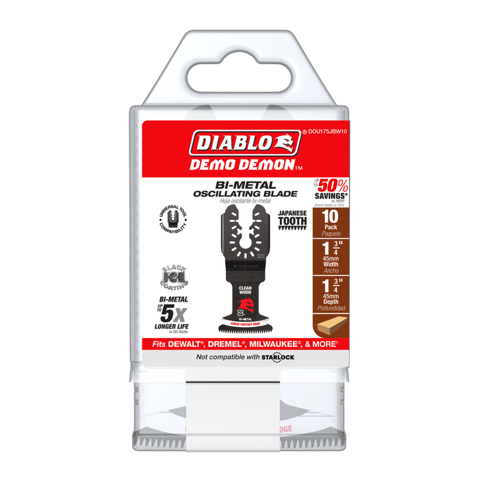 Diablo DOU175JBW10 Diablo Demo Demon™ 1-3/4"  Bi-Metal Oscillating Blades for Clean Wood (10-pk) - Package image