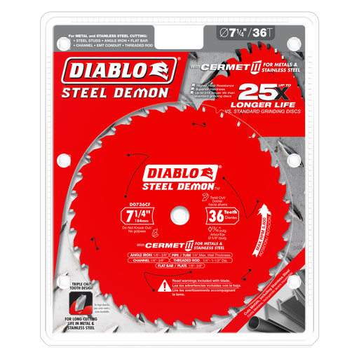 Diablo D0736CF 7-1/4" x 36-Teeth Steel Demon™ Cermet II Saw Blade for Thick Metal - Package image