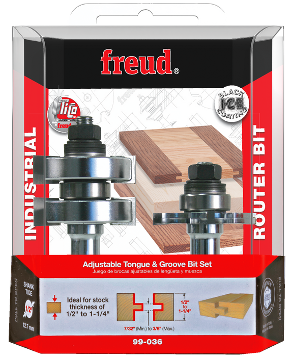 Freud 99-036 1-3/4" (Dia.) Adjustable Tongue & Groove Bit Set - Package image