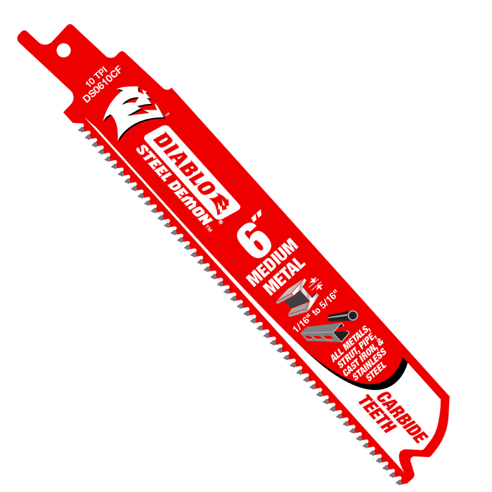 Diablo DS0610CF3 6" 10 TPI Steel Demon™ Carbide Teeth Reciprocating Saw Blades for Medium Metal (3-pk) - Main image