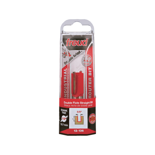 Freud 12-136 5/8" (Dia.) Double Flute Straight Bit (Eclipse Grind) - Package image