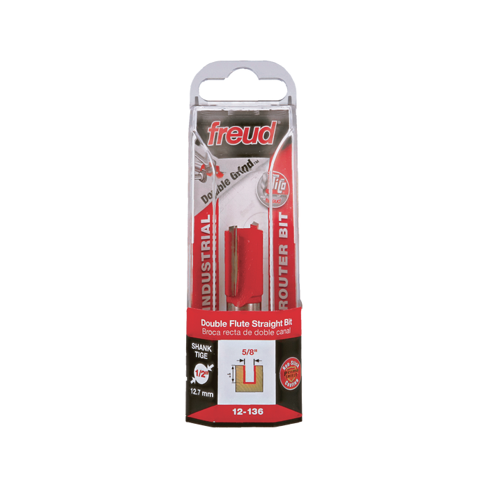 Freud 12-136 5/8" (Dia.) Double Flute Straight Bit (Eclipse Grind) - Package image