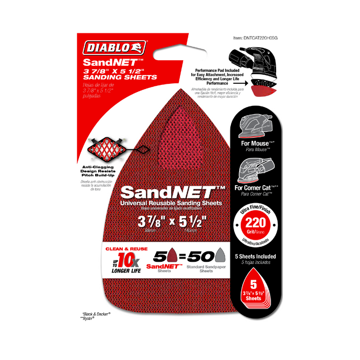 Diablo DNTCAT220H05G 3-7/8" x 5-1/2" Sand Demon™ 220-Grit CAT/Mouse Sanding Sheets (5-pk) - Package image