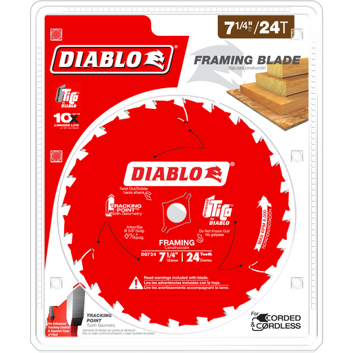 Diablo D0724A 7-1/4" x 24-Teeth Framing Saw Blade for Wood - Package image