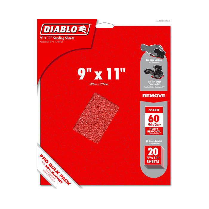 Diablo DCS911060S20G 9" x 11" 60-Grit Sanding Sheets (20-pk) - Package image