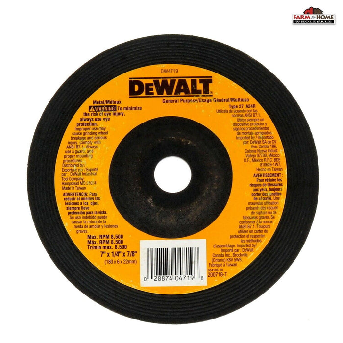 DEWALT DW4719 7" X 1/4" X 7/8" GENERAL PURPOSE METAL GRINDING WHEEL