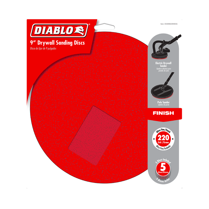 Diablo DCD090220H05G 9" 220-Grit Hook & Lock™ ROS Sanding Discs for Drywall (5-pk) - Package image