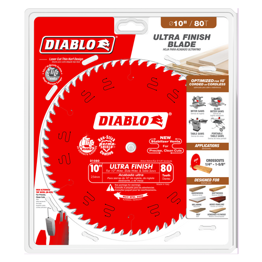 Diablo D1080X 10" x 80-Teeth Ultra Finish Saw Blade for Wood - Package image