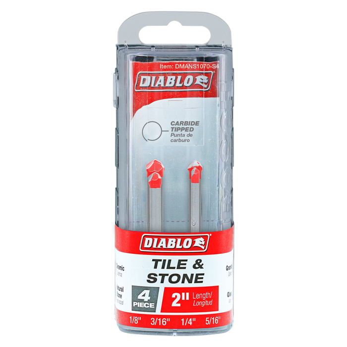 Diablo DMANS1070-S4 4-Piece 4 pc Carbide-Tipped Drill Bit Set for Tile & Stone - Package image