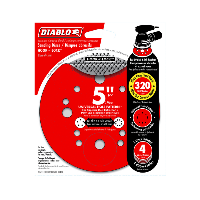 Diablo DCD050320H04G 5" 320-Grit Hook & Lock™ ROS Sanding Discs (4-pk) - Package image