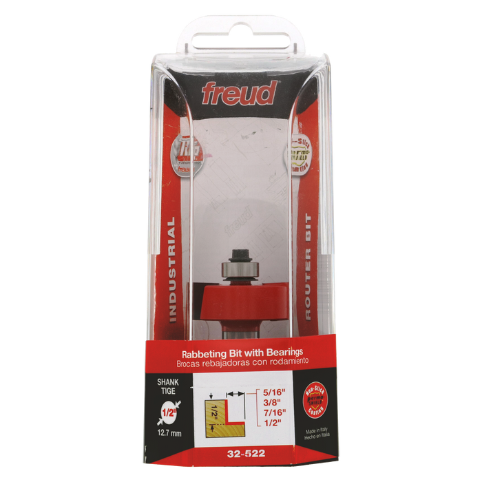 Freud 32-522 5/16", 3/8", 7/16", 1/2" Depth Rabbeting Bit with Bearings - Package image