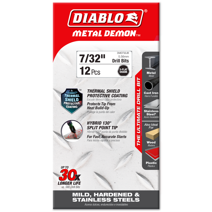 Diablo DMD732JB 7/32" Metal Demon™ Drill Bits for Mild, Hardened and Stainless Steels - Package image