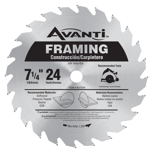 Avanti A0724A 7-1/4 in. x 24-Teeth Framing Saw Blade - Main image