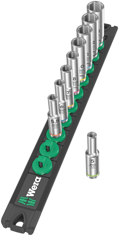 Wera Magnetic socket rail A Deep 1 socket set, 1/4" drive, 9 pieces 05005410001, view 2