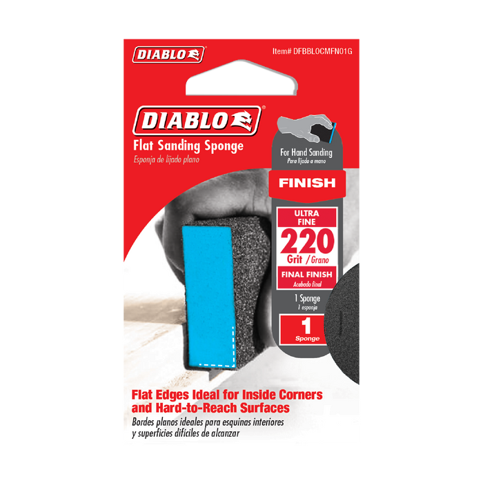 Diablo DFBBLOCMFN01G 4" x 2-3/4" x 1" 220-Grit Flat Edge Sanding Sponge - Package image