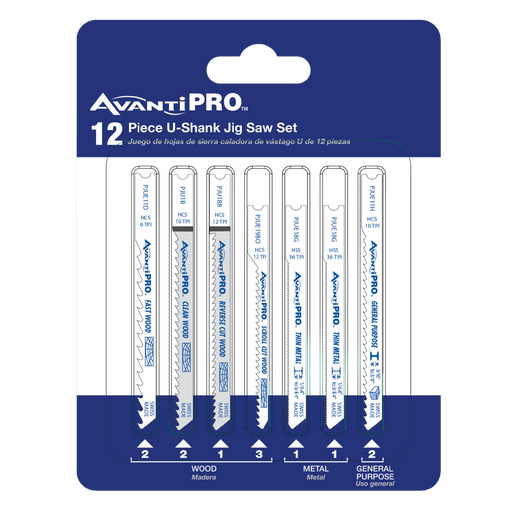 AvantiPRO PJU12BC AvantiPRO U-Shank Jig Saw Blade Set for Wood & Metal (12-pieces) - Package image