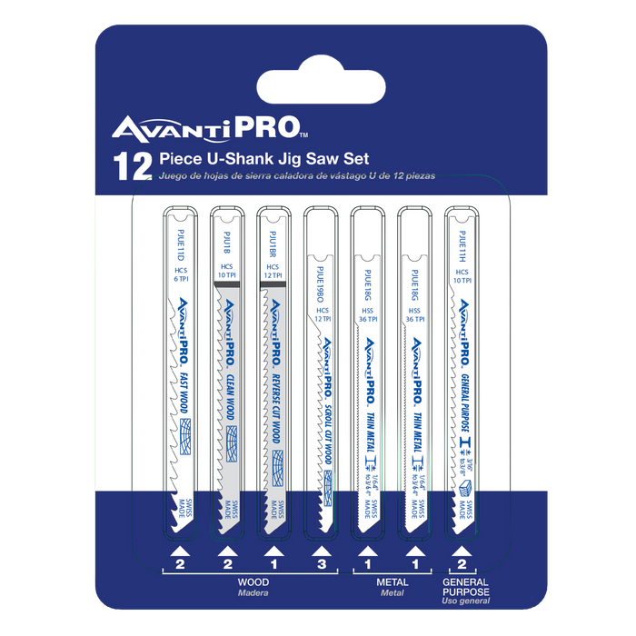 AvantiPRO PJU12BC AvantiPRO U-Shank Jig Saw Blade Set for Wood & Metal (12-pieces) - Package image