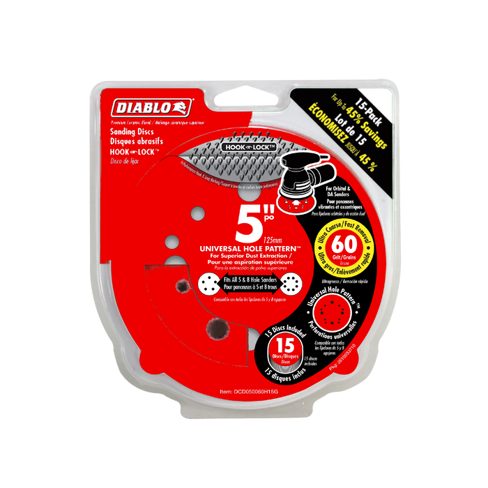 Diablo DCD050060H15G 5" 60-Grit Hook & Lock™ ROS Sanding Discs (15-pk) - Package image