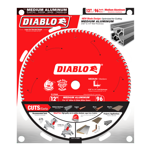 Diablo D1296N 12" x 96-Teeth Saw Blade for Medium Aluminum - Package image