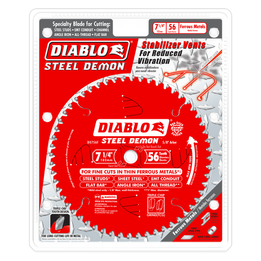 Diablo D0756F 7-1/4" x 56-Teeth Steel Demon™ Carbide Saw Blade for Thin Metal - Package image
