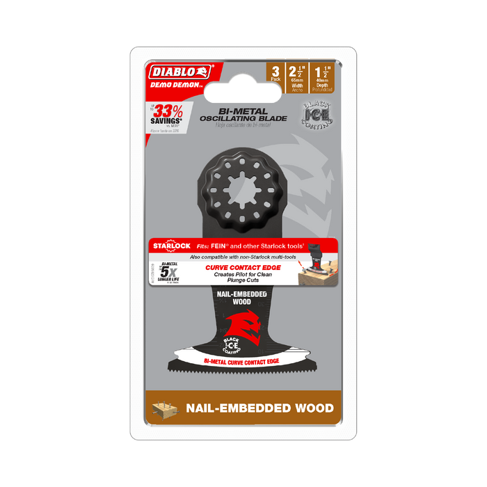 Diablo DOS250BW3 2-1/2" Demo Demon™ Starlock Bi-Metal Oscillating Blades for Nail-Embedded Wood (3-pk) - Package image