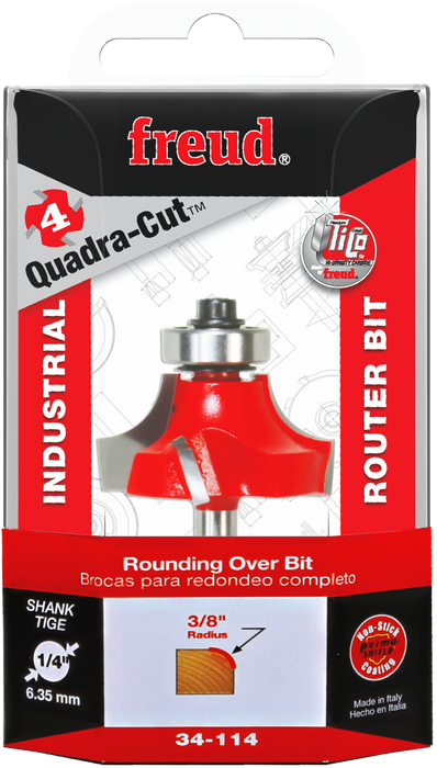 Freud 34-114 3/8" Quadra-Cut Radius Rounding Over Bit - Package image