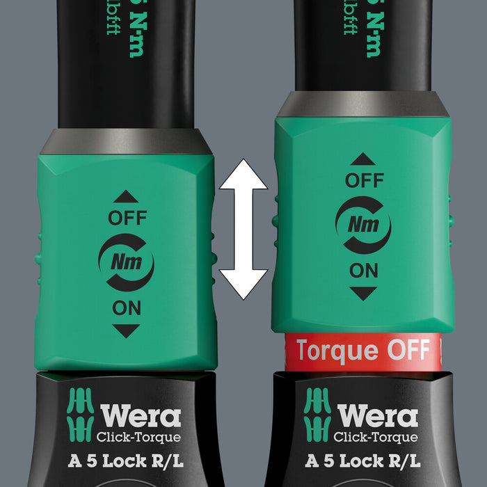 Wera Click-Torque Lock A 5 R/L Torque wrench, adjustable, Torque Lock function, square head insert (1/4"), clockwise/counterclockwise torque operation, 2.5-25 Nm, 1/4" x 2.5-25 Nm 05075693001, view 2