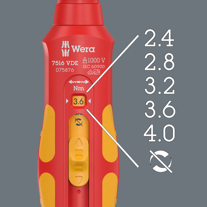 Wera 7516 VDE Kraftform Safe-Torque Speed Torque screwdriver, 2.4-4.0 Nm, 9 x 2.4 Nm x 2.8 Nm x 3.2 Nm x 3.6 Nm x 4.0 Nm x 192 mm 05075876001, view 5