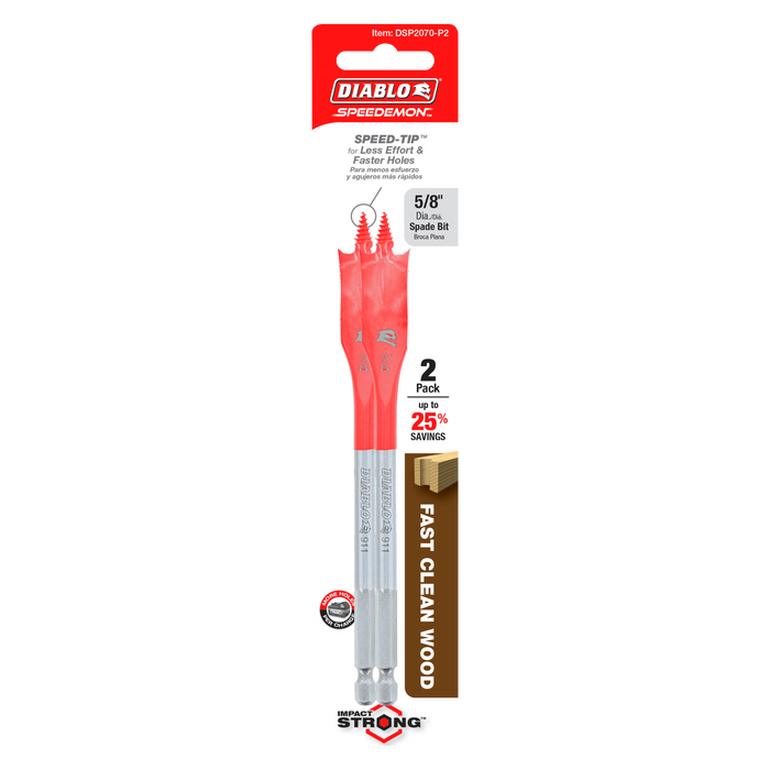 Diablo DSP2070-P2 5/8" x 6" Spade Bits for Wood (2-pk) - Package image