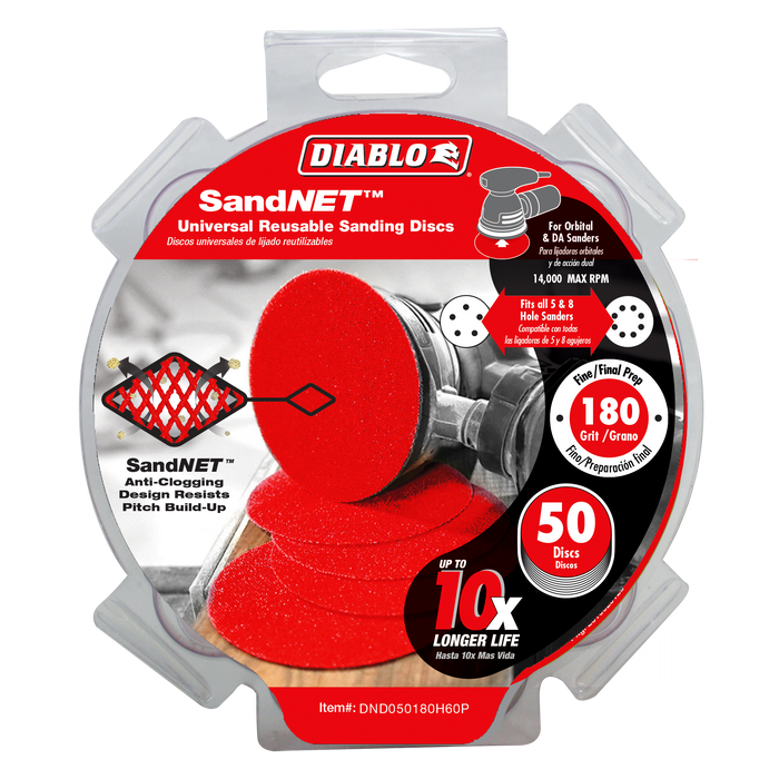 Diablo DND050180H60P 5" Sand Demon™ 180 Grit Discs with Connection Pad (50-pk) - Package image