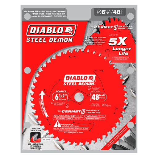 Diablo D0648CFA 6-1/2" x 48-Teeth Steel Demon™ Cermet II Saw Blade for Medium Metal - Package image